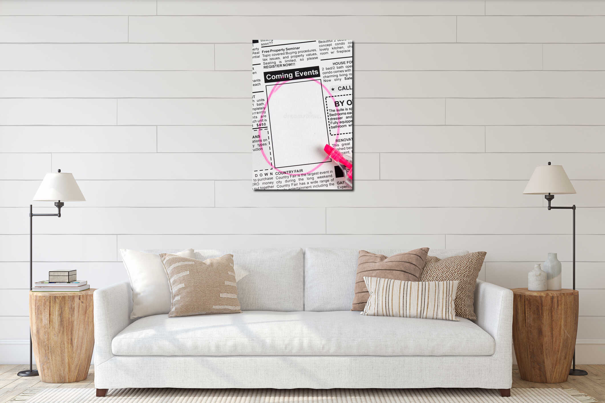 Canvas hanging interior mockup