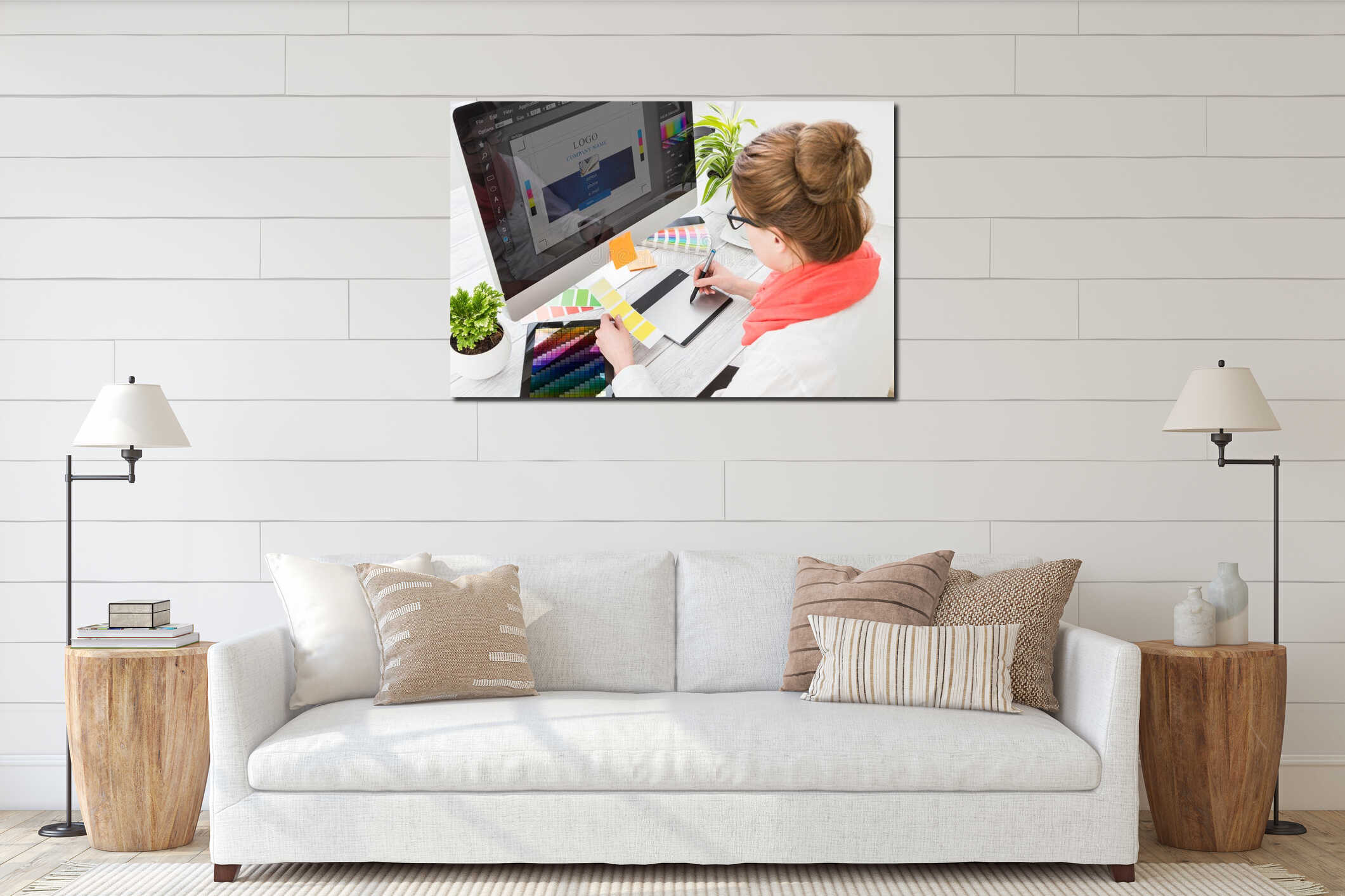Canvas hanging interior mockup